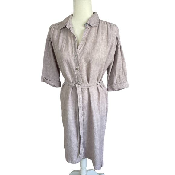 Tahari 100% Linen Button Front Shirt Dress Size Small Minimalist Travel Casual - Picture 3 of 10